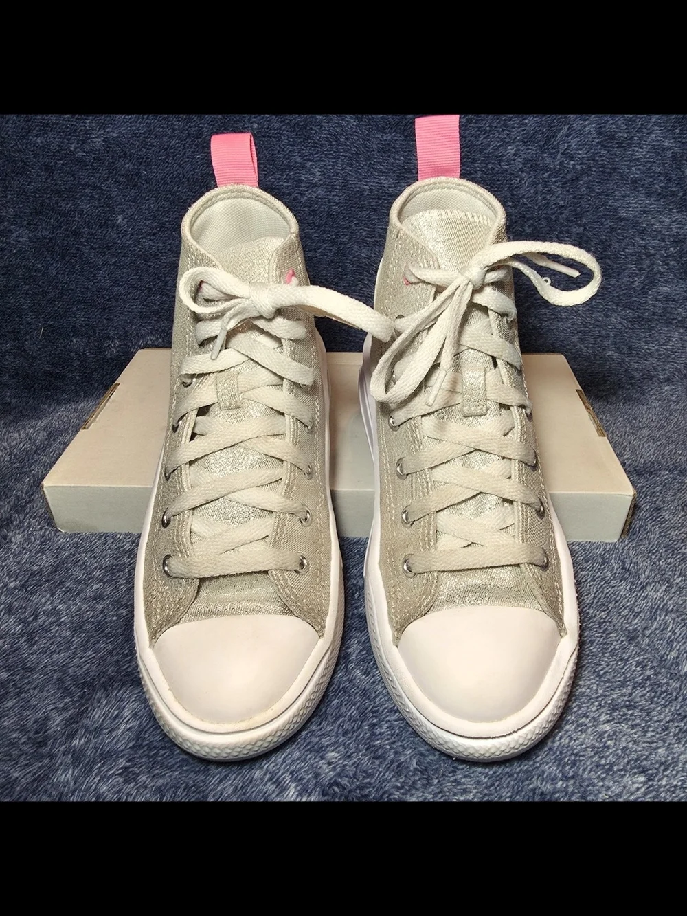 Converse Kids High-Top Sneakers in Silver with Pink Accents